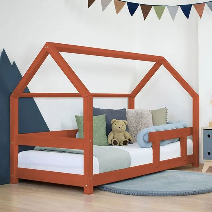 Lit cabane enfant TERY 70 x 160 rouge brique-1