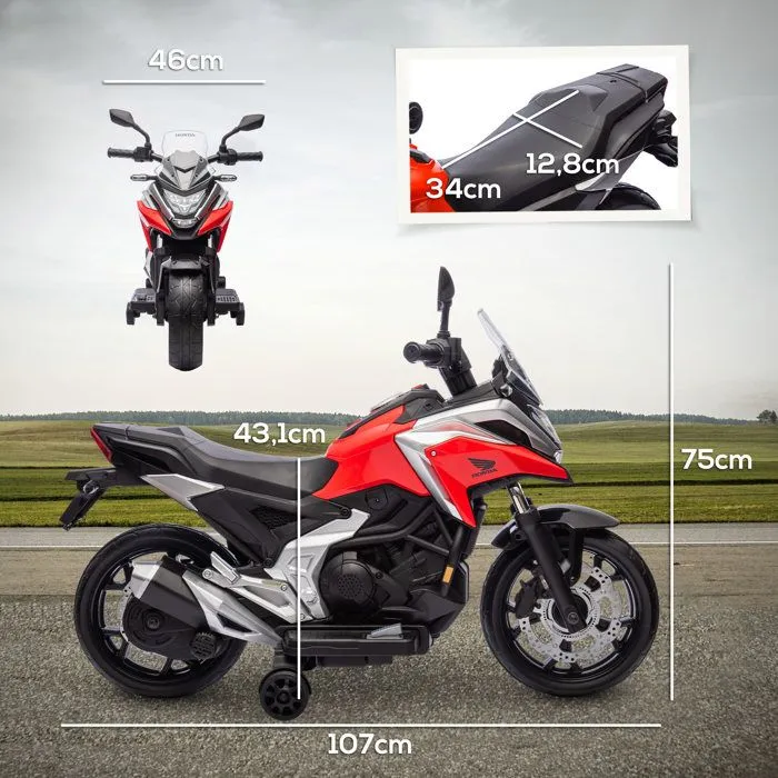 Moto électrique pour enfants 12V moto porteur Honda pour enfants 3 à 6 ans avec musique, phares avec 2 roues d'entraînement - rouge-3