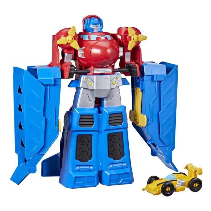 TRANSFORMERS - Optimus Prime Jumbo Jet avec Figurine Bumblebee voiture de course de 11 cm - dès 3 ans - 38 cm-0