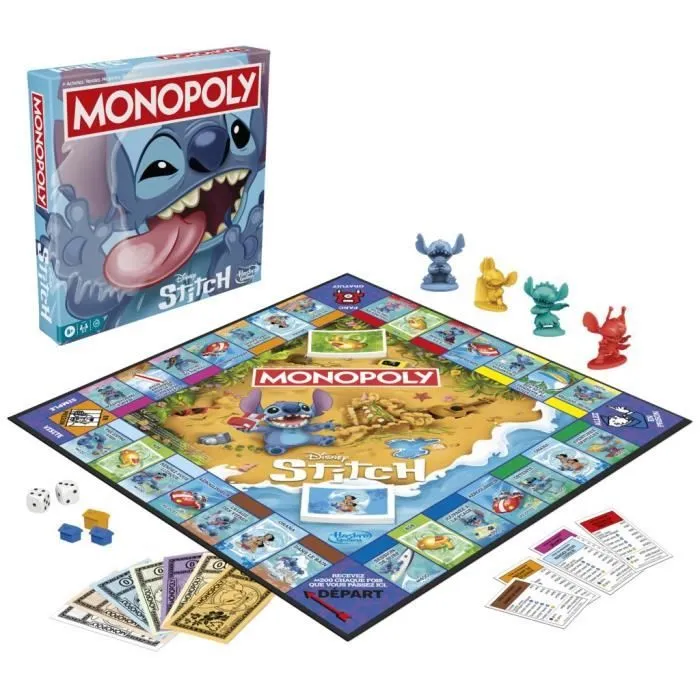 Monopoly Stitch, Jeu de société de plateau, 2 à 4 joueurs, 30 minutes, édition Disney Lilo & Stitch, Dès 8 ans-5
