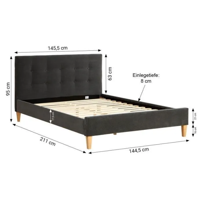 Lit 2 Places - HOMESTYLE4U - 2736 - Anthracite - Bois - 140x200 cm - Classique-2