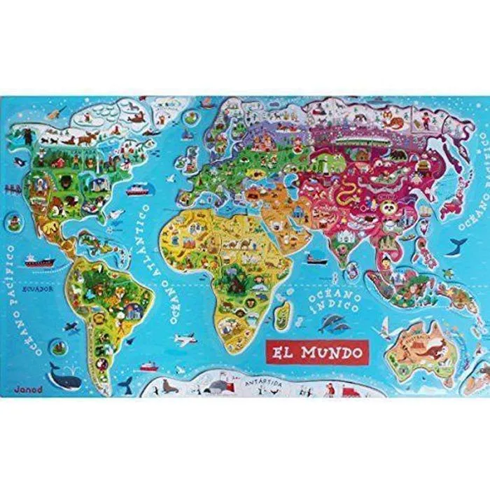 Janod J05503 - JEUX/JOUETS - PUZZLE - Puzzle Monde Magnétique - Version Espagnole-0