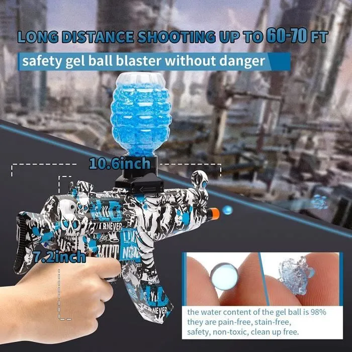 Bombe à Eau Pistolet électrique PIMPIMSKY MP5 Avec Batterie Rechargeable 45000 Balles de Gel et Lunettes pour Enfant 12 Ans Bleu-1