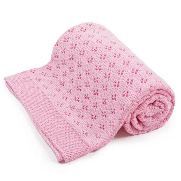 Bellochi Couverture Bébé Naissance - 100% Bambou - Ajourée Couverture Bebe - Confortable Aéré Fait Main - 100x80 cm - Rosa-1