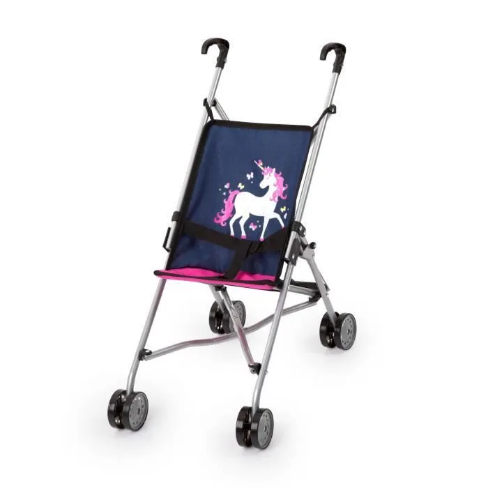 BAYER Poussette jumelle pour poupée licorne bleu et rose vif réglable-2