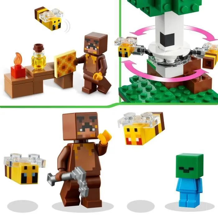 LEGO Minecraft 21241 La Cabane Abeille, Jouet, Ferme avec Maison, Zombie et Figurines Animaux-3