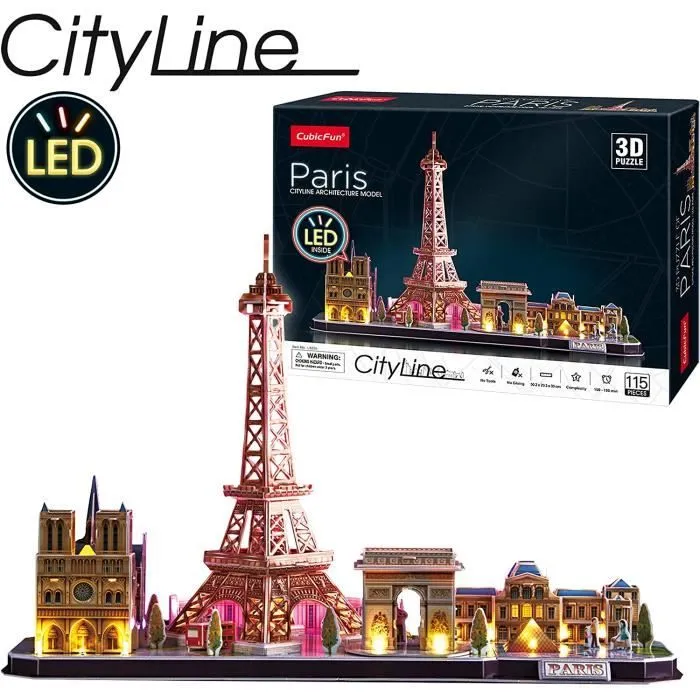 World Brands - City Line Paris LED, Puzzle 3d Enfant Et Adulte, Puzzle 3d, Cadeau Anniversaire Fille Et Garcon, Culture, Maquettes