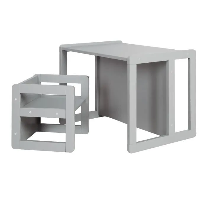 ROBA Ensemble Table et Chaise Réversible pour Enfant - Convertible en Banc et Tabouret - 3 Hauteurs Différentes - Bois Gris-0