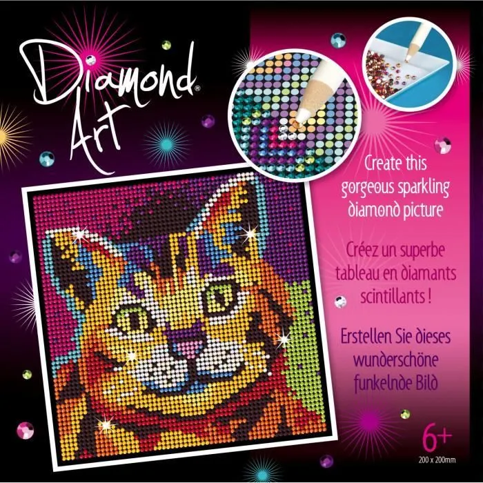 Tableau Art Diamond - Art Diamond - Chat Multicolore - 20x20 cm - Objets décoratifs - Mixte-0