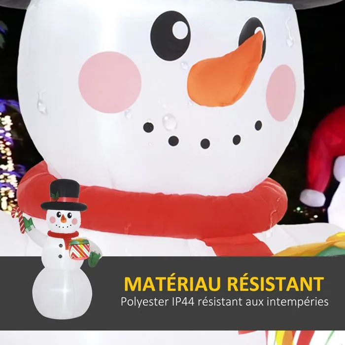 Bonhomme de neige gonflable de Noël de 180 cm Outsunny lumières LED, matériel fixation et souffleur, intérieur et extérieur-5