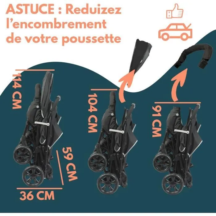 Poussette double jumeaux - BAMBISOL - Combiné Poussette Double + Siège Auto I-size - 4 roues - Noir-7