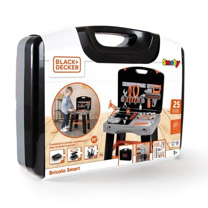 Smoby - Black and Decker -Etabli Bricolo Smart - Jeu d'imitation - Mallette qui se transforme en établi - 33 accessoires inclus - Fa-5