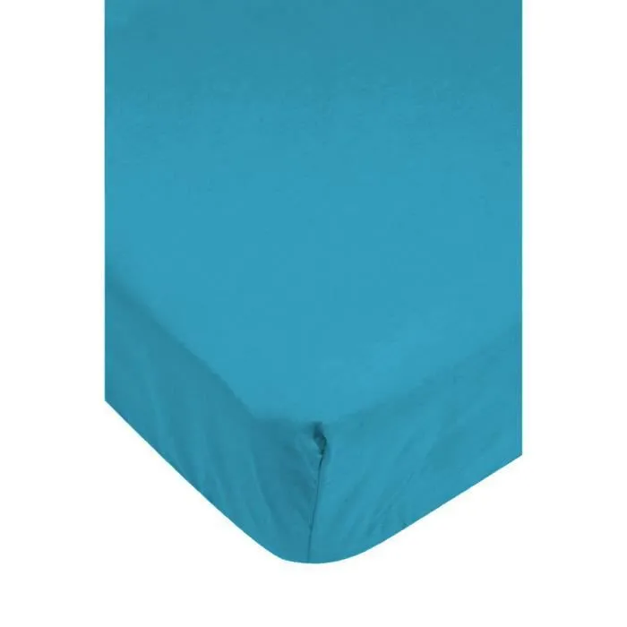 Drap housse - Non spécifié - Turquoise - 140 x 190 cm - 100% coton - Lavable à 40°C-0