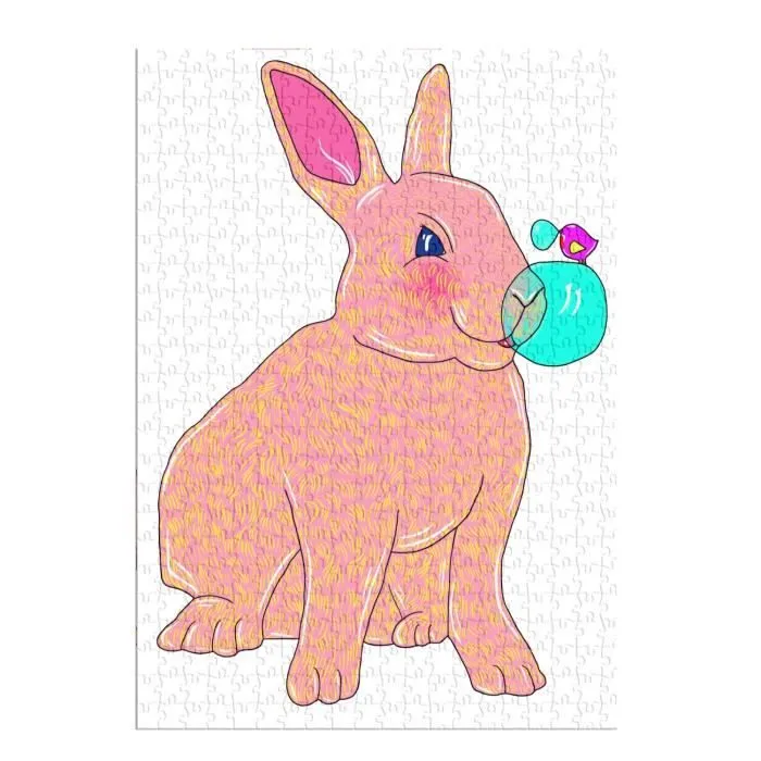 Puzzle Classique 500 pièces La Baleine - Collection de Créateurs - Lapin Rose et Petit Oiseau Violet Font un Concours de Bulles-1