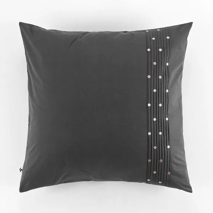 Taie d'oreille brodée 100% coton luxe 57 fils 63 x 63 cm Agathe Anthracite-0