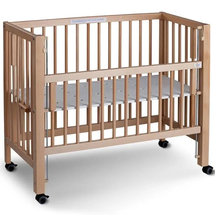 Lit bébé à barreaux cododo en hêtre massif naturel 40x90 cm-0