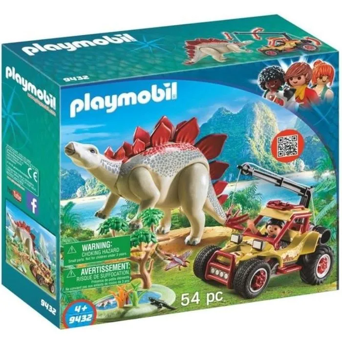 PLAYMOBIL 9432 - Dinos - Explorateur Avec Véhicule et Stégosaure-0
