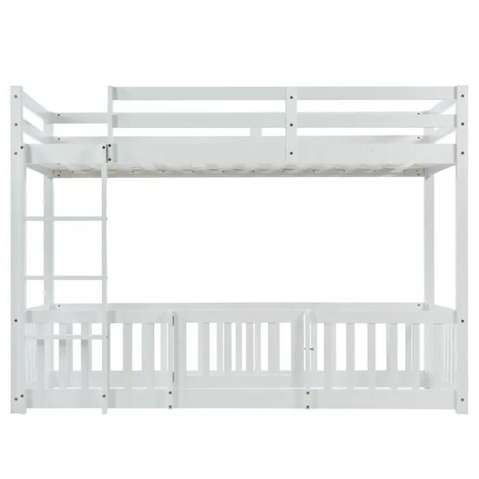 Lit superposé - Enfant - Bois massif - Blanc - 90x200 cm - Sécurisé avec barrière-3