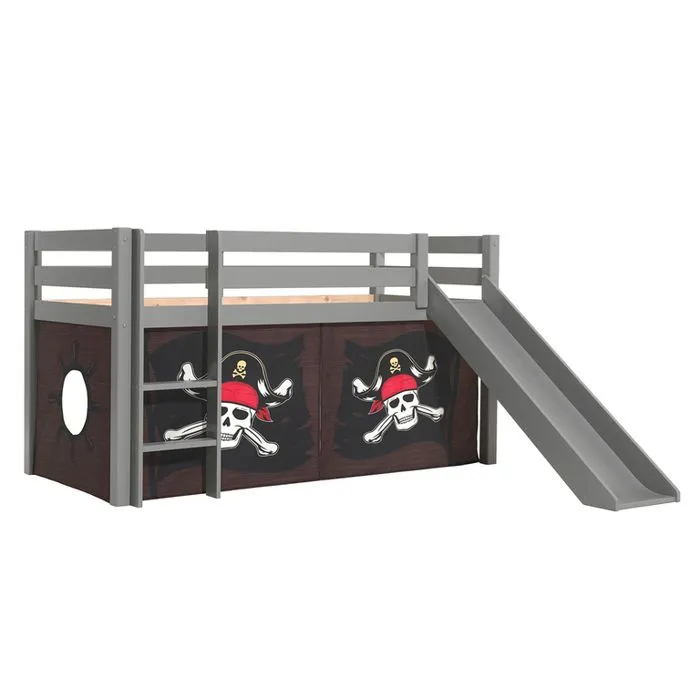 Lit mezzanine avec toboggan pin massif Gris - Vipack - PINO - 1 place - 90x200 cm - A lattes-2