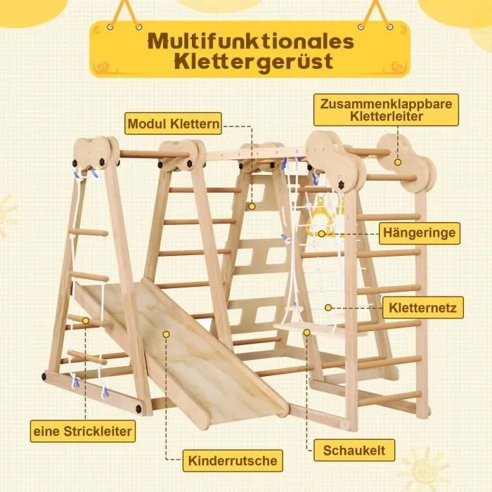 Aire de jeu 7 en 1 - DREAMMESPACE - Toboggan, balançoire, escalade - Bois massif - 3-8 ans-2