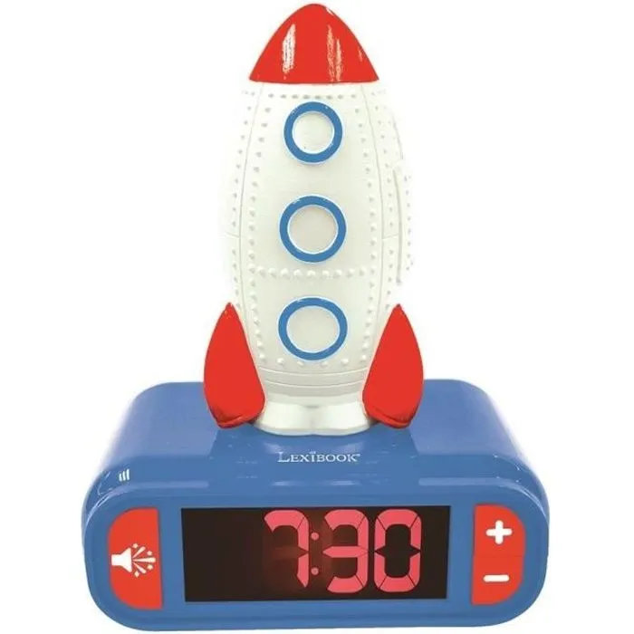 Réveil veilleuse digital LEXIBOOK - Fusée - 3D lumineux et sonore - Bleu, blanc et rouge - Enfant-0