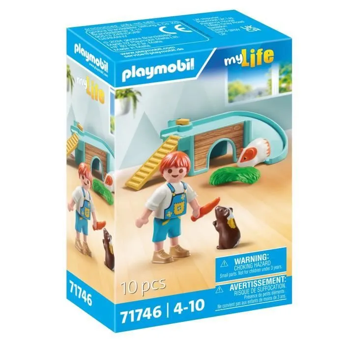 PLAYMOBIL 71746 Enfant avec 2 cochons d'Inde et aire de jeux, My Life, 10 pièces, Dès 4 ans-0