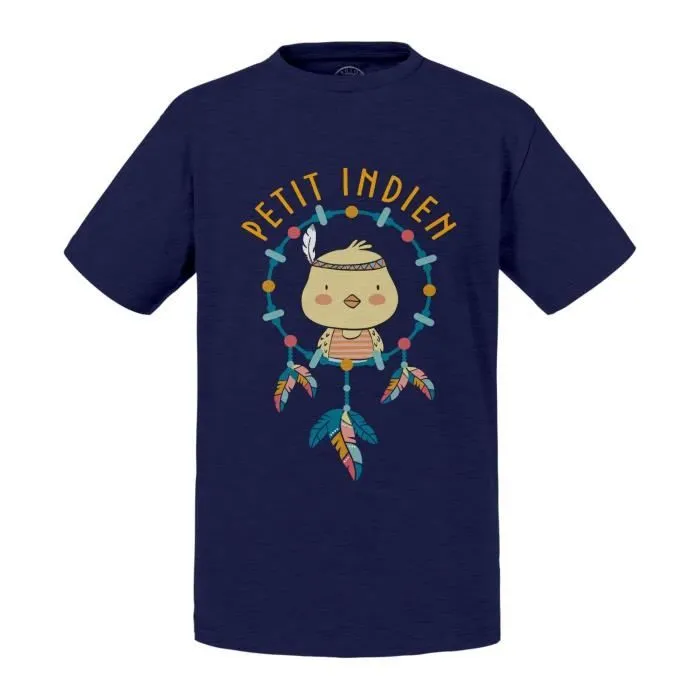 T-shirt Enfant Bleu Poussin le Petit Indien Dessin Illustration-0