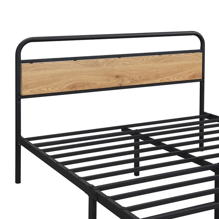 GUTENT Lit métallique 140x200 cm,Lits plats et table et portemanteau vertical,Noir et naturel-3