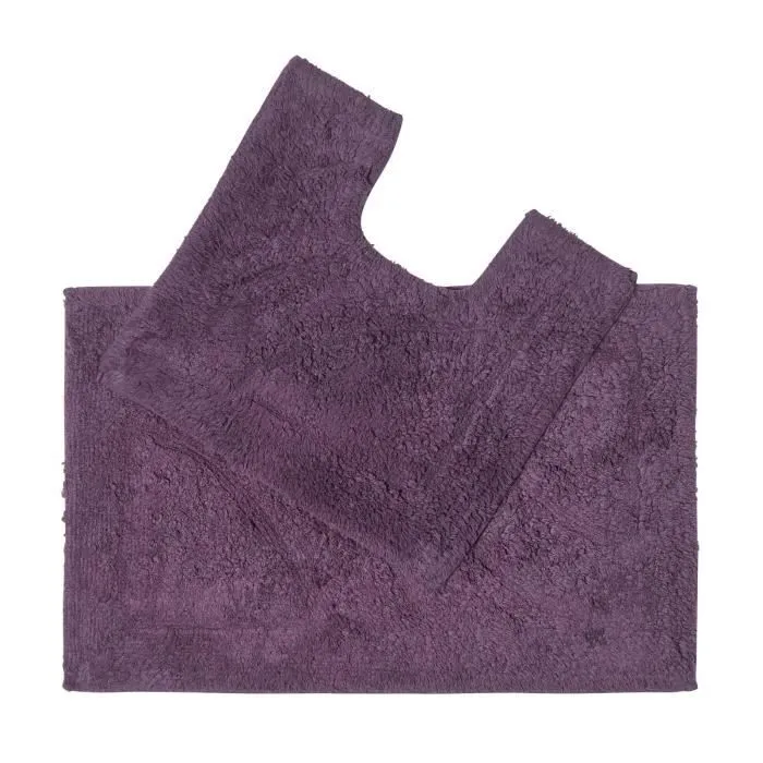 Tapis de bain haut de gamme 2 pièces Aubergine - HOMESCAPES - Violet - Adulte - 50 x 80 cm & 50 x 55 cm-0