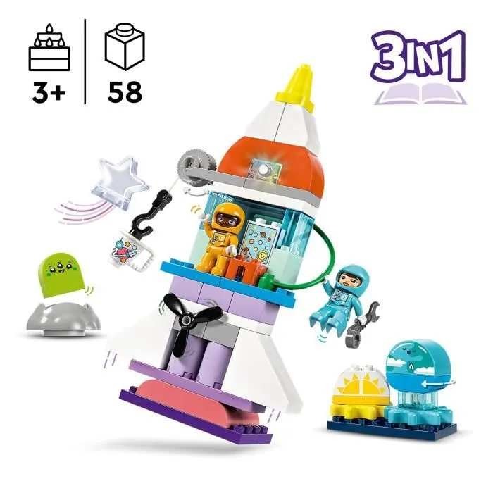 LEGO® 10422 DUPLO L'Aventure en Navette Spatiale 3-en-1, Jouet de Construction de Fusée, Jeu Éducatif-1