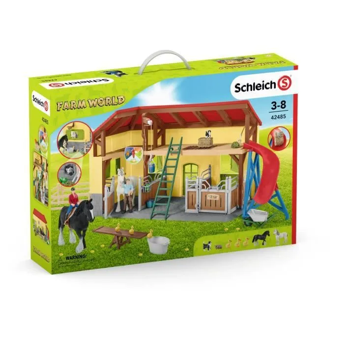 Écurie SCHLEICH - Farm World - 7 animaux, 2 box pour chevaux et accessoires-1