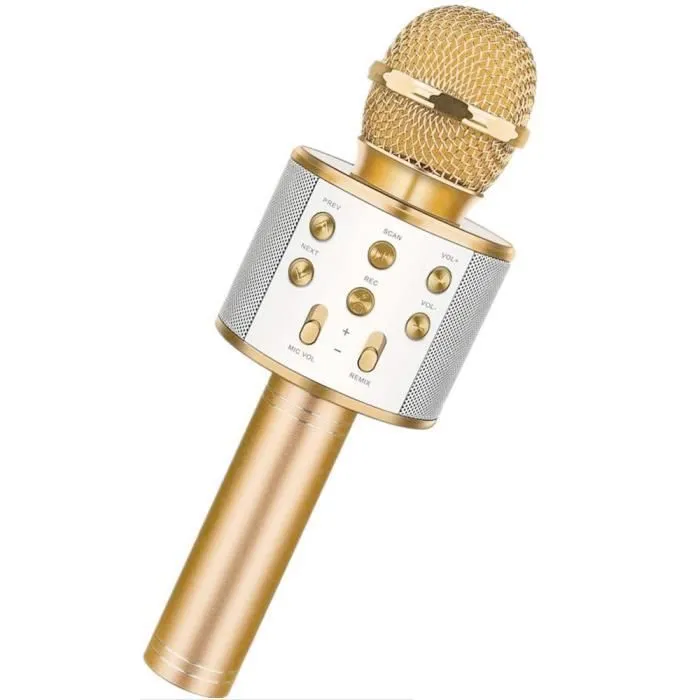Microphone portable sans fil doré - WS-858 - Karaoké - Haut-Parleur - Selfie - Rechargeable-1
