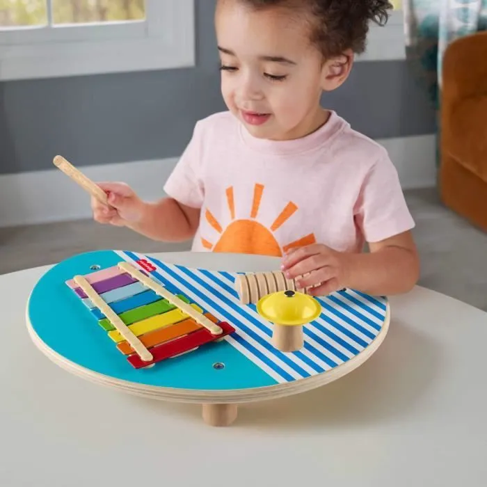 Fisher-Price-Table musicale en bois avec instruments de percussion HXT91-1