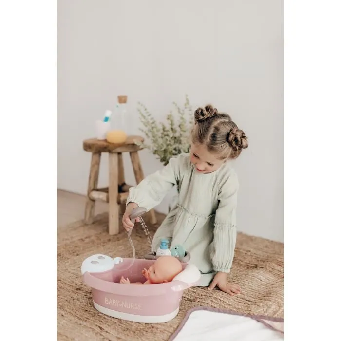 Baignoire balnéo pour poupon jusqu'à 42 cm - Smoby Baby Nurse - Jets d'eau et bulles - Lumières LED - Fabriqué en France-1