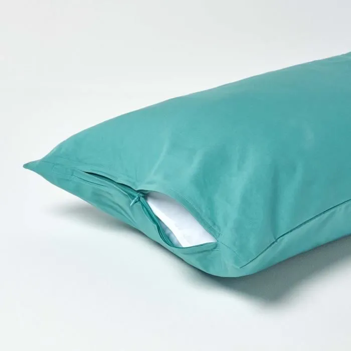 Taie d'oreiller - Homescapes - Sarcelle - Coton égyptien 200 fils - 40 x 80 cm - Lavable-2