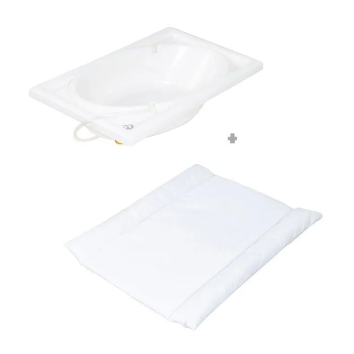 ROBA Table à Langer avec Baignoire Baby Pool en Bois Naturel + Matelas à Langer Hydrofuge et Étagères en tissu - Plan Pivotable-2