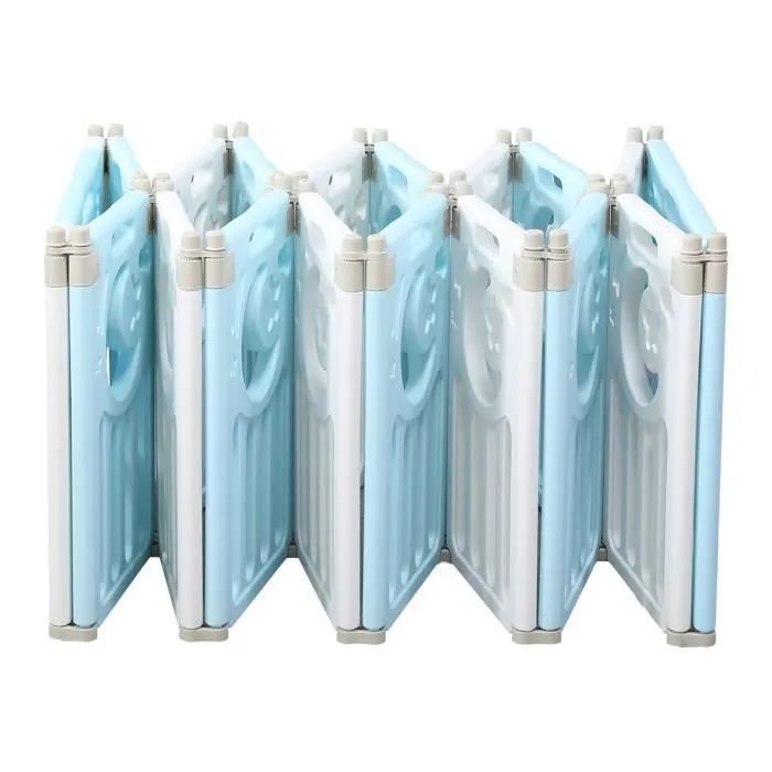 Parc Bébé en Plastique 14 + 2 Panneaux d’Activité et Porte Barrière Sécurité Enfant Pliable - bleu-1