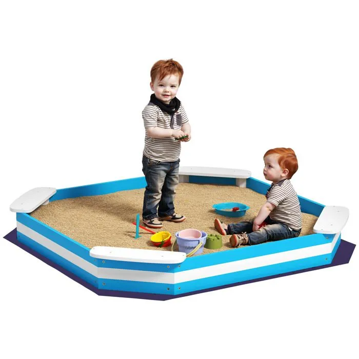 Bac à sable en bois - AIYAPLAY - pour enfants 3-6 ans - 4 sièges - 133 x 133 x 16 cm - bleu-0