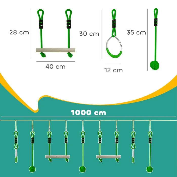 Tyrolienne pour enfants 10 M - AIYAPLAY - kit de tyrolienne complet 7 pièces charge 50 kg - installation facile - vert-3