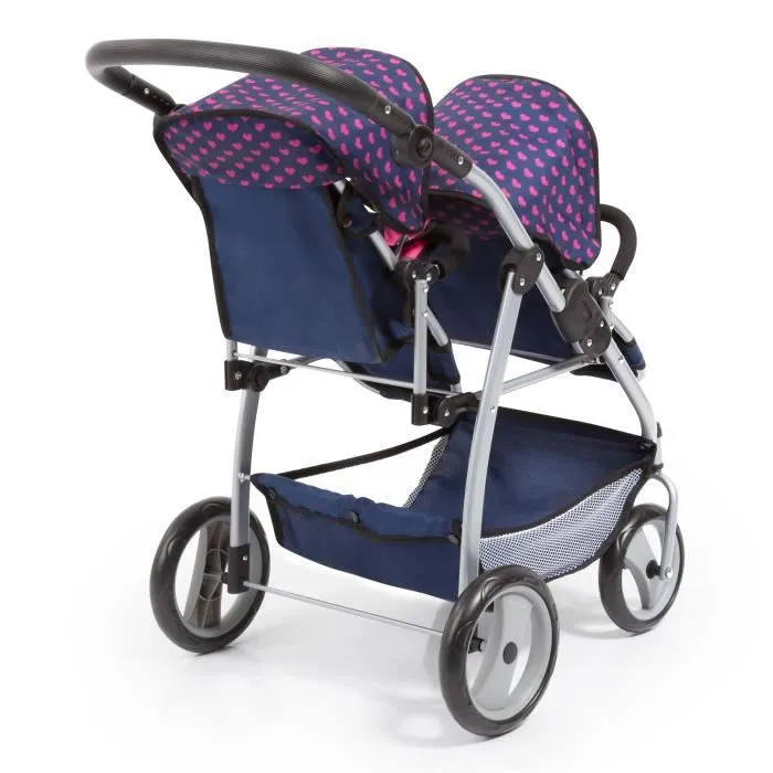 BAYER Poussette jumelle pour poupée licorne bleu et rose vif réglable-1