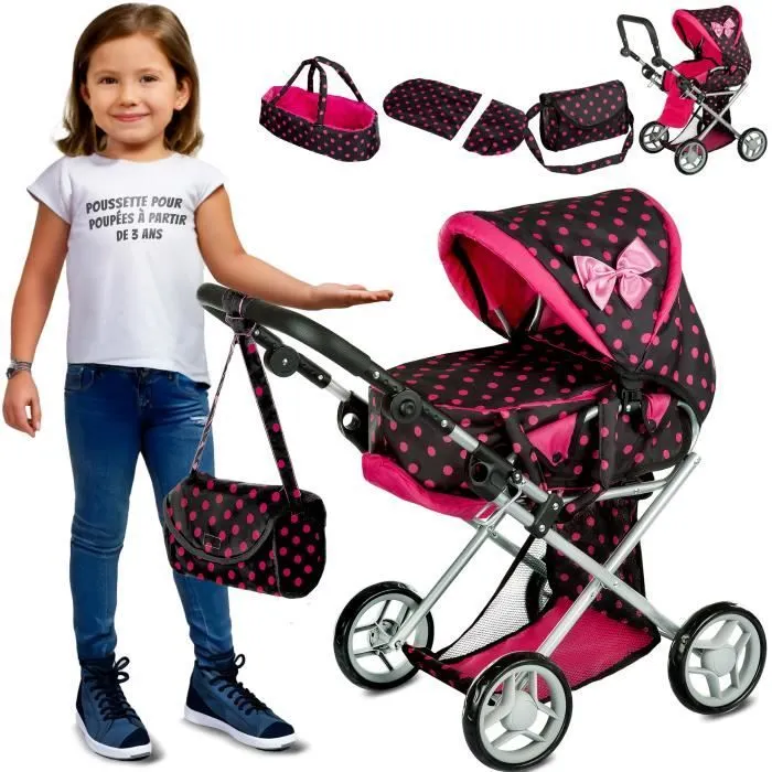 Bebeboutik Kinderplay Poussette Jouet Poussette Landau pour Poupee Gondola Combi Poignee Ajustable 32 63cm 2en1 KP0200G krd