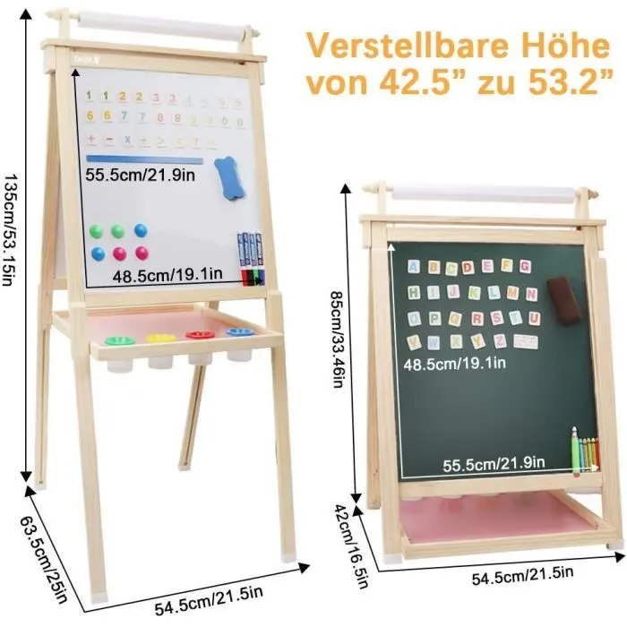 NOUVEAU Tableau de Dessin En Bois,Chevalet Porte-Dessin Magnétique Double Face en Bois,Planche à Dessin pour Enfant-2