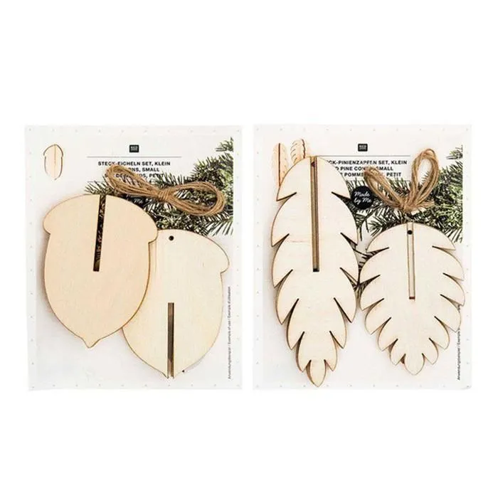 Décorations de Noël en bois - 3 glands + 3 pommes de pin en relief-0