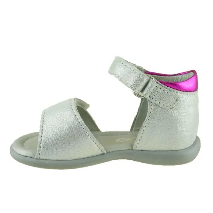 Sandales fille - MOD8 - Garance - Cuir et tissu argenté - Étoiles fuchsia - Scratch-1