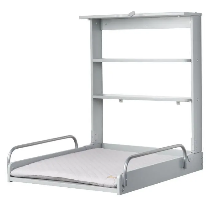 ROBA Table à Langer Murale Pliante avec Matelas à Langer Imperméable et Étagères Intégrées - Facile à Installer - Bois Gris-0