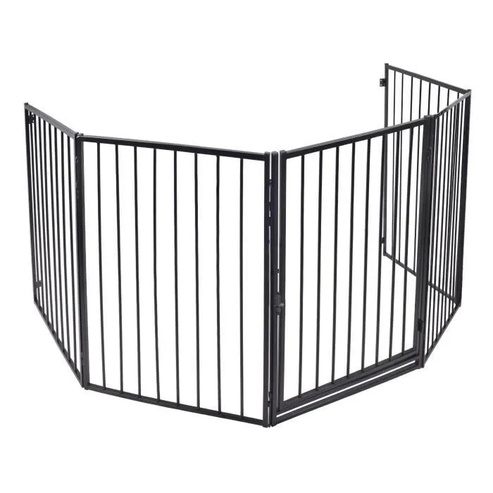 Barrière de protection pour cheminée bébé avec porte - LILIIN - 5 éléments-300 cm - Blanc-0