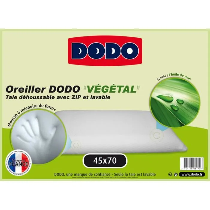 Oreiller - DODO - 45x70cm - Mémoire de forme - Aloe Vera - Huile de ricin naturel-0