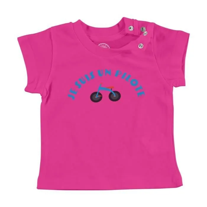 T-shirt Bébé Manche Courte Rose Je suis un Pilote Tricycle Vélo Bébé Enfant-0