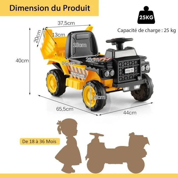 COSTWAY Voiture Électrique Enfants 6V Camion avec Godet Amovible & Casque de Sécurité, Charge 25kg, pour Enfants de 18-36 Mois-3