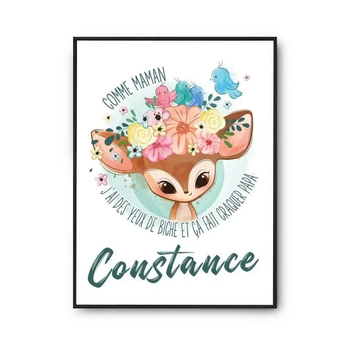 Affiche prénom Constance Biche | Poster pour chambre bébé et enfant pour décoration murale qualité papier Premium A4-0